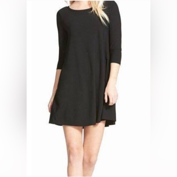 Leith Black Crepe Trapeze Swing Dress